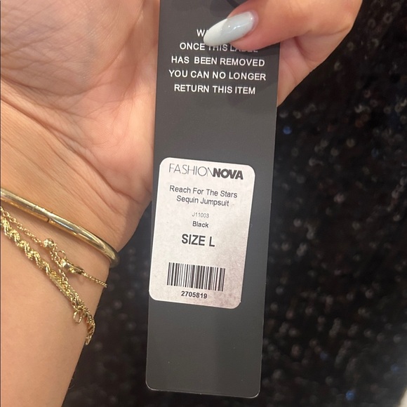 FASHION NOVA Black Reach For The Stars Sequin Jumpsuit - Black L - Picture 5 of 15